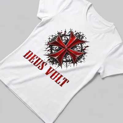 Gothic distressed DEUS VULT text over a Knight Templar Crusader Cross graphic — printed on a women's shirt