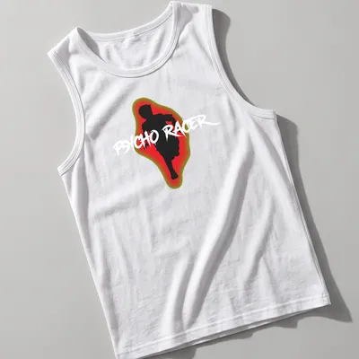 Graffiti-style running silhouette with bold 'DICHO RACER' text in black, red, green, and white. — printed on a tank top