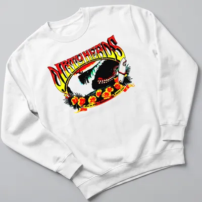 Vintage retro t-shirt featuring a surfing scene with octopus and flowers — printed on a unisex sweatshirt