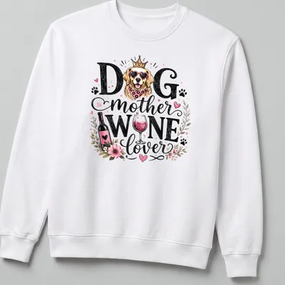 Whimsical illustration of a Golden Retriever with floral elements and text. — printed on a unisex sweatshirt