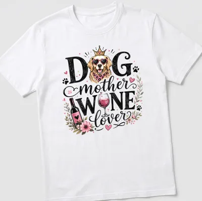 Whimsical illustration of a Golden Retriever with floral elements and text.