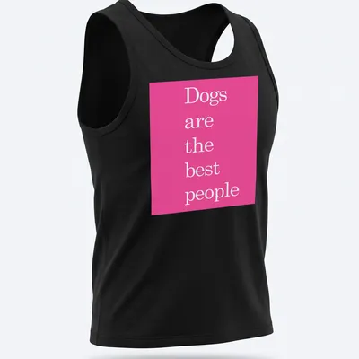 Minimalist pink t-shirt featuring the phrase 'Dogs are the best people' — printed on a tank top