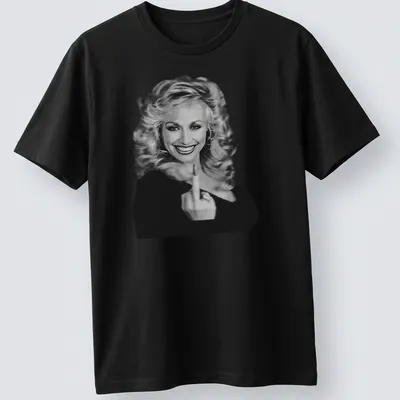 Vintage Dolly Parton t-shirt featuring an illustrated portrait in black and white