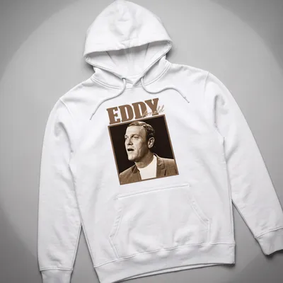 Vintage sepia portrait of singer Eddy Arnold with his name above — printed on a unisex hoodie