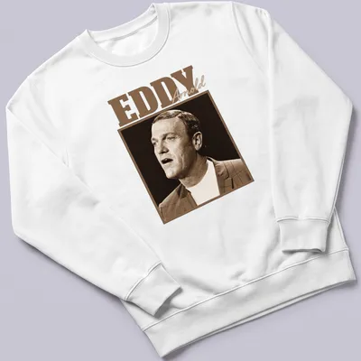 Vintage sepia portrait of singer Eddy Arnold with his name above — printed on a unisex sweatshirt