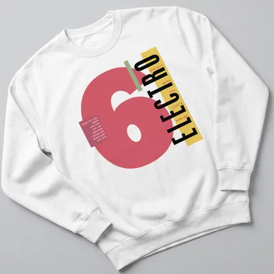Electro music tee featuring bold names in modern graphic style — printed on a unisex sweatshirt