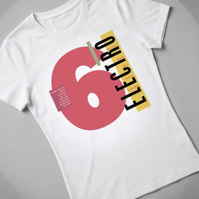 Electro music tee featuring bold names in modern graphic style — printed on a women's shirt