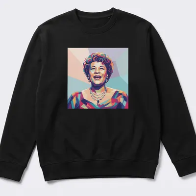 Pop art portrait of Ella Fitzgerald in vibrant colors — printed on a unisex sweatshirt