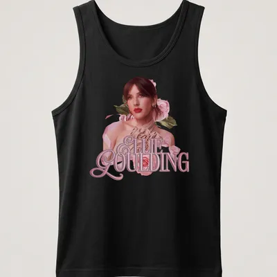 Vintage floral print t-shirt featuring Ellie Goulding's name and a woman with roses — printed on a tank top