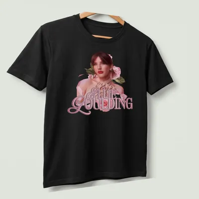 Vintage floral print t-shirt featuring Ellie Goulding's name and a woman with roses — printed on a unisex t-shirt (angled view)