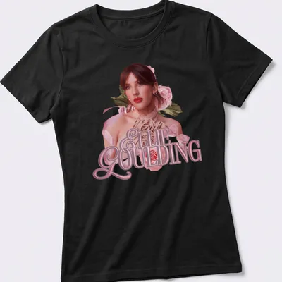 Vintage floral print t-shirt featuring Ellie Goulding's name and a woman with roses — printed on a women's shirt