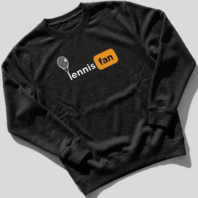 Bold typography t-shirt with 'ennis fan' design in black, orange, and white — printed on a unisex sweatshirt