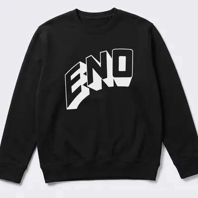Bold white ENO lettering on a simple tee. — printed on a unisex sweatshirt