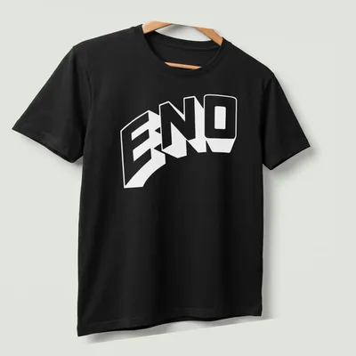 Bold white ENO lettering on a simple tee. — printed on a unisex t-shirt (angled view)
