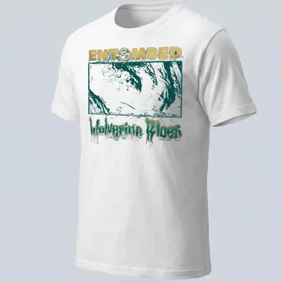 Distressed graphic of a wolverine with gold and teal lettering on a t-shirt. — printed on a unisex t-shirt