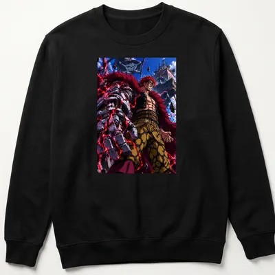 Anime Eustass Kid T-shirt with vibrant character illustration in red and black — printed on a unisex sweatshirt