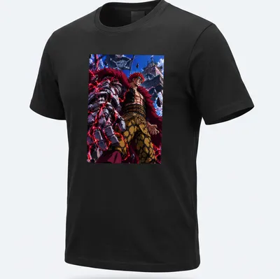 Anime Eustass Kid T-shirt with vibrant character illustration in red and black — printed on a unisex t-shirt