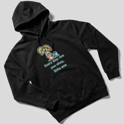 Kawaii cartoon t-shirt with sad potted plant illustration and text — printed on a unisex hoodie