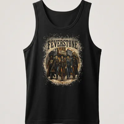 Vintage Western style shirt featuring cowgirl team and 'Feverstone' text — printed on a tank top