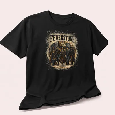Vintage Western style shirt featuring cowgirl team and 'Feverstone' text — printed on a unisex t-shirt (angled view)