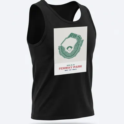 Vintage Fenway Park map T-shirt featuring capacity and opening year details — printed on a tank top
