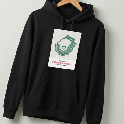 Vintage Fenway Park map T-shirt featuring capacity and opening year details — printed on a unisex hoodie