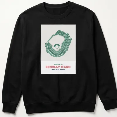 Vintage Fenway Park map T-shirt featuring capacity and opening year details — printed on a unisex sweatshirt