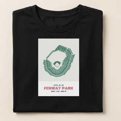 Vintage Fenway Park map T-shirt featuring capacity and opening year details — printed on a women's shirt