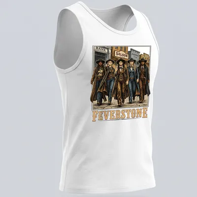 Vintage western tee featuring cowgirls with the printed text FEVERSTONE — printed on a tank top