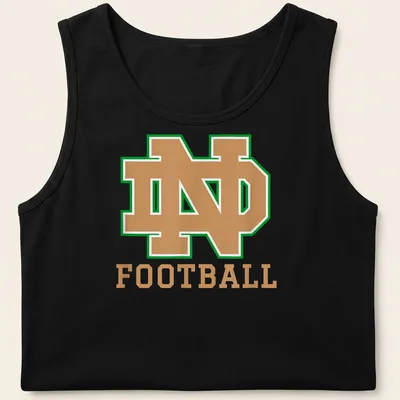 Bold collegiate Notre Dame Football shirt with green, gold, and white colors — printed on a tank top