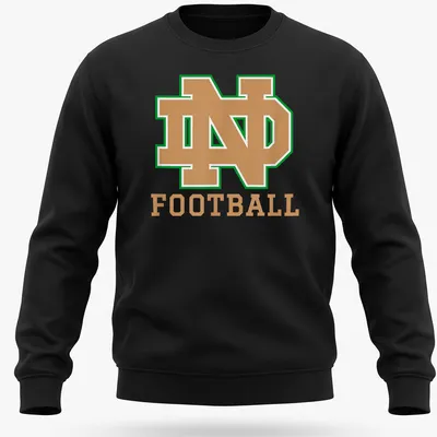 Bold collegiate Notre Dame Football shirt with green, gold, and white colors — printed on a unisex sweatshirt