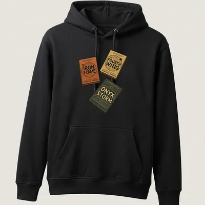Vintage typography t-shirt showcasing titles from the Fourth Wing book pack — printed on a unisex hoodie