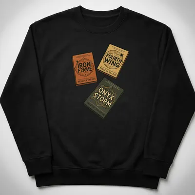 Vintage typography t-shirt showcasing titles from the Fourth Wing book pack — printed on a unisex sweatshirt
