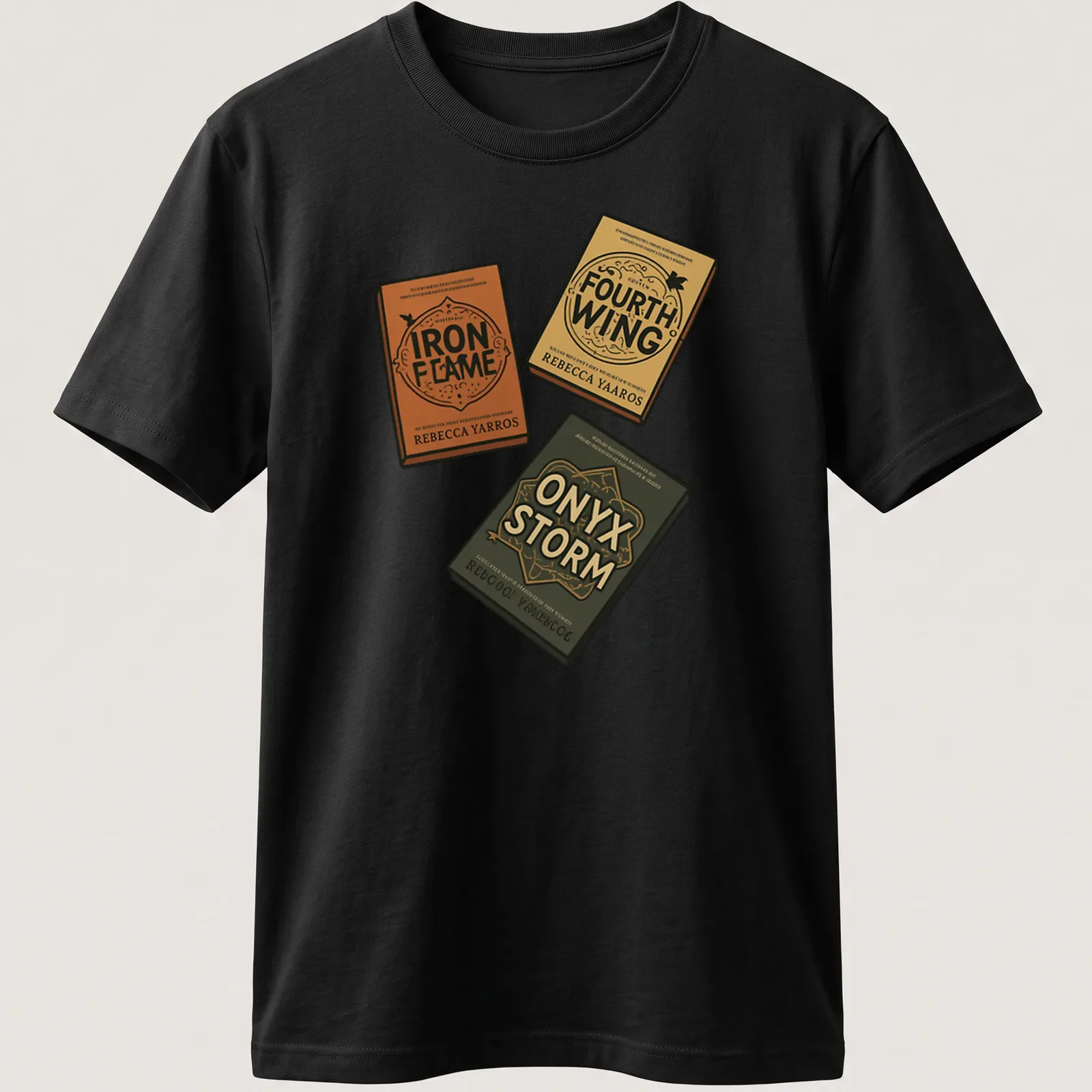 Vintage typography t-shirt showcasing titles from the Fourth Wing book pack — printed on a unisex t-shirt