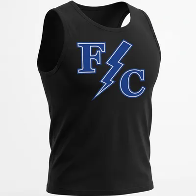 Franklin Central Flashes logo with 'F C' and lightning bolt in blue and white — printed on a tank top