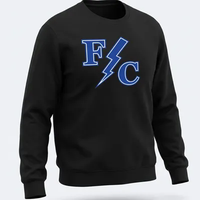 Franklin Central Flashes logo with 'F C' and lightning bolt in blue and white — printed on a unisex sweatshirt