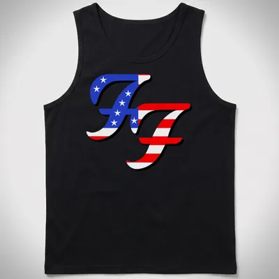 Bold graphic t-shirt featuring American flag lettering with 'Freedom Fighter' text — printed on a tank top