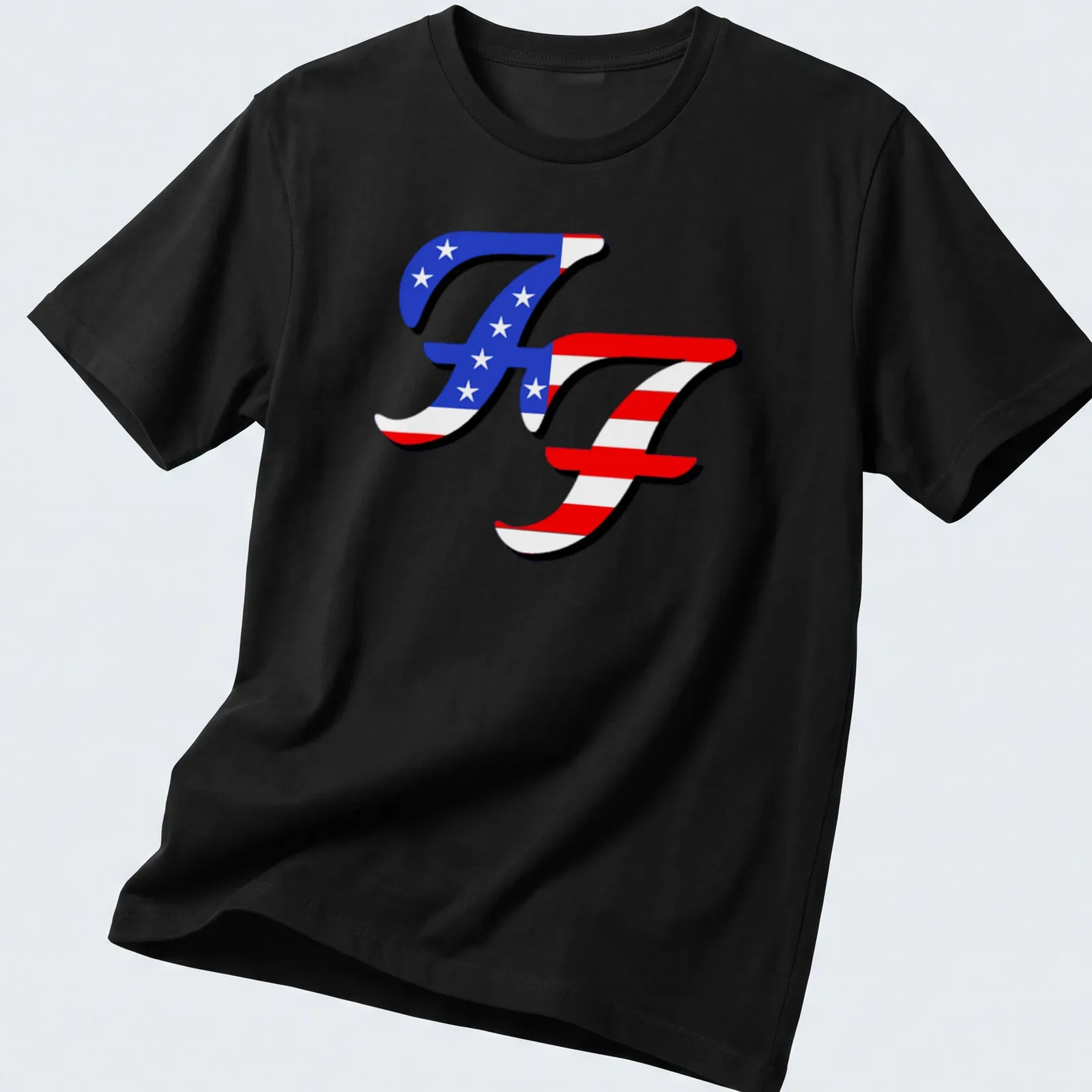 Bold graphic t-shirt featuring American flag lettering with 'Freedom Fighter' text — printed on a unisex t-shirt