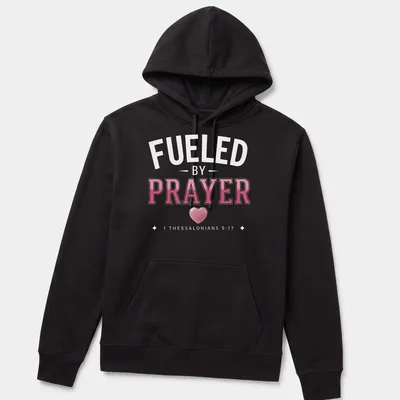 Bold typography t-shirt featuring a heart and the message about prayer — printed on a unisex hoodie