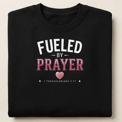 Bold typography t-shirt featuring a heart and the message about prayer — printed on a unisex sweatshirt