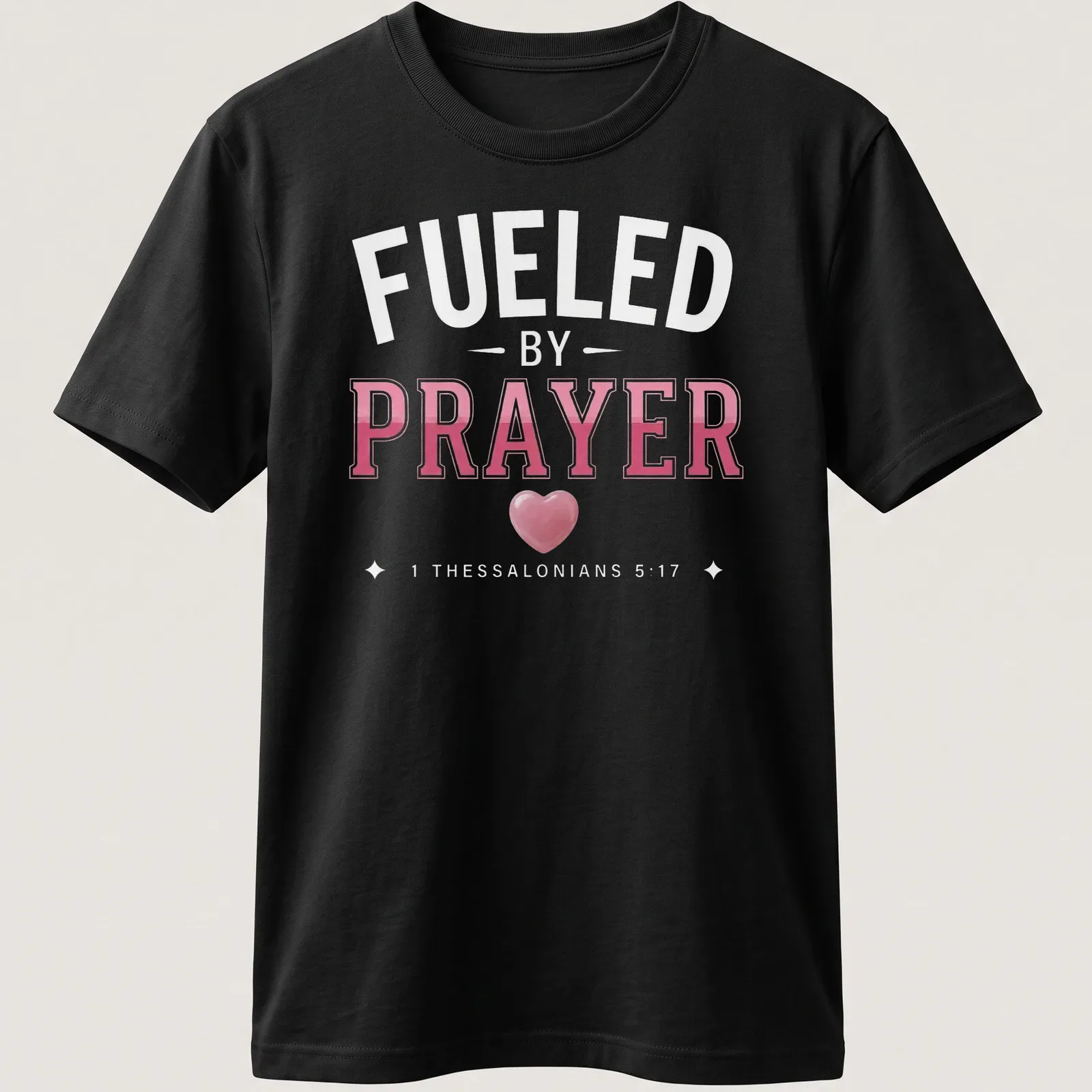 Bold typography t-shirt featuring a heart and the message about prayer — printed on a unisex t-shirt