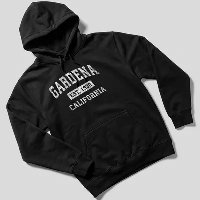 Vintage Gardena Established 1930 California T-shirt in black and white — printed on a unisex hoodie