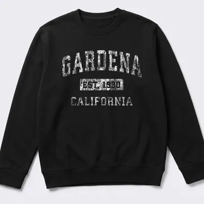 Vintage Gardena Established 1930 California T-shirt in black and white — printed on a unisex sweatshirt