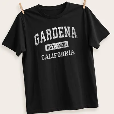 Vintage Gardena Established 1930 California T-shirt in black and white