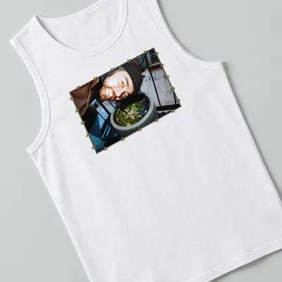 T-shirt featuring geese band members illustrated with a barbed wire border — printed on a tank top