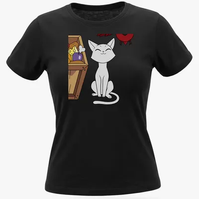 Kawaii line-art of a white cat with the text 'Ghost Cat Palisman' in colorful accents — printed on a women's shirt