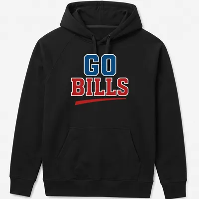 Vintage styled Go Bills t-shirt in bold lettering with team colors — printed on a unisex hoodie