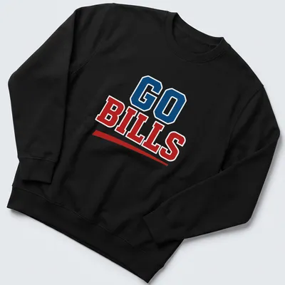 Vintage styled Go Bills t-shirt in bold lettering with team colors — printed on a unisex sweatshirt