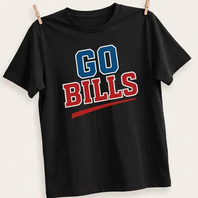 Vintage styled Go Bills t-shirt in bold lettering with team colors