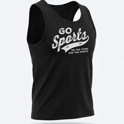 Vintage distressed sports-themed tee with humorous text — printed on a tank top